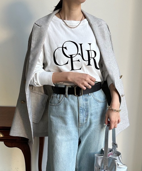 DouDou（ドゥドゥ）の「【WEB限定】フロッキーロゴロンTEE（Tシャツ/カットソー・レディース・ブラック/グレー/オフホワイト・FREE）」の16枚目の写真