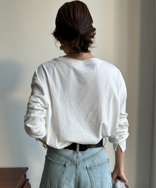 DouDou（ドゥドゥ）の「【WEB限定】フロッキーロゴロンTEE（Tシャツ/カットソー・レディース・ブラック/グレー/オフホワイト・FREE）」の19枚目の写真