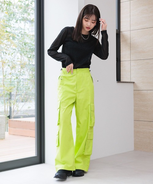 RAGEBLUE（レイジブルー）の「ビッグポケット/ミリタリールーズカーゴパンツ（カーゴパンツ・レディース・ライトグレー/ブラック/ライム・FREE）」の12枚目の写真