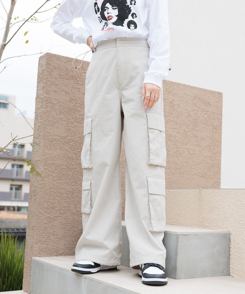 RAGEBLUE（レイジブルー）の「ビッグポケット/ミリタリールーズカーゴパンツ（カーゴパンツ・レディース・ライトグレー/ブラック/ライム・FREE）」の9枚目の写真