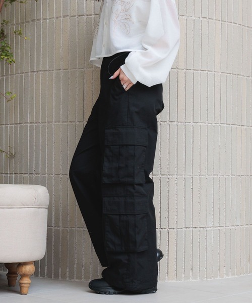 RAGEBLUE（レイジブルー）の「ビッグポケット/ミリタリールーズカーゴパンツ（カーゴパンツ・レディース・ライトグレー/ブラック/ライム・FREE）」の6枚目の写真