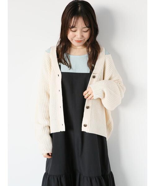 ehka sopo（エヘカソポ）の「カットアウトVネックカーディガン（カーディガン/ボレロ・レディース・キナリ/グレー/ピンク/ミント・F）」の15枚目の写真