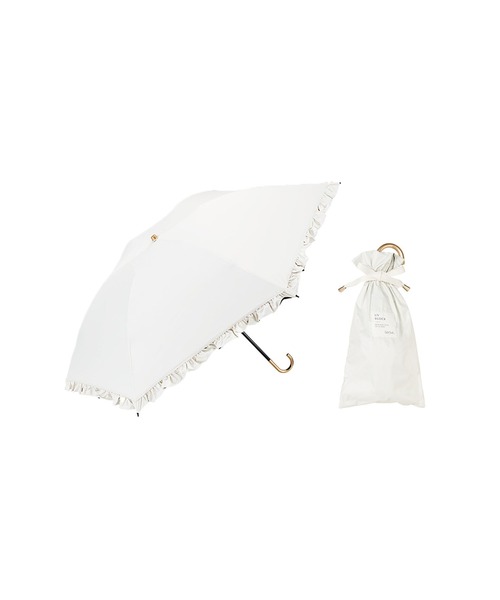 Waterfront（ウォーターフロント）の「日傘　遮光　スレンダーハンドル UVブロック　フリル（折りたたみ傘・レディース・オフホワイト/ブラック/スモークピンク・FREE）」の22枚目の写真