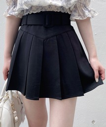 太ベルト付きプリーツミニスカート