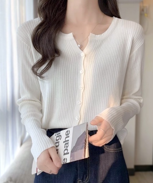 Riff（リフ）の「ラウンドネックリブカーディガン（カーディガン