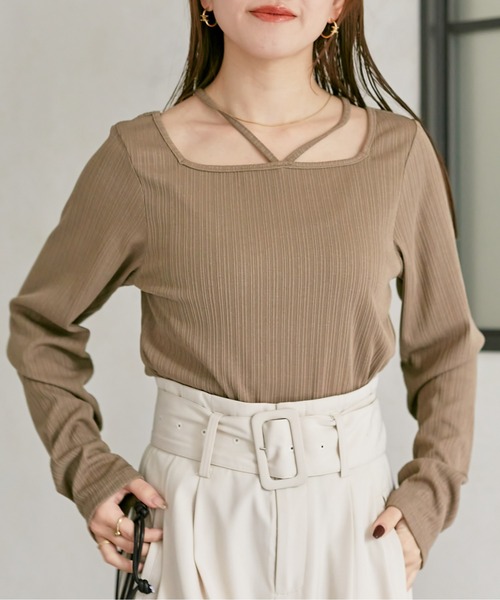 Thevon（ゼボン）の「ランダムリブホルターネックプルオーバー（Tシャツ/カットソー・レディース・オフホワイト/ブラック/モカ/イエロー・FREE）」の22枚目の写真