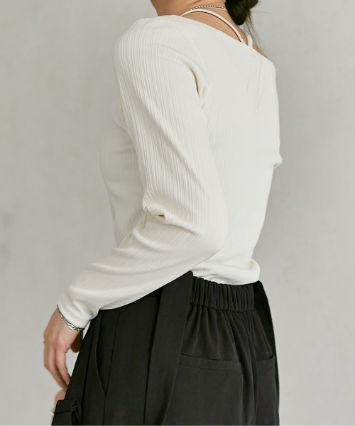 Thevon（ゼボン）の「ランダムリブホルターネックプルオーバー（Tシャツ/カットソー・レディース・オフホワイト/ブラック/モカ/イエロー・FREE）」の11枚目の写真