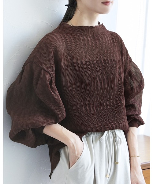 reca（レカ）の「ハイネックランダムプリーツボリュームスリーブブラウス（シャツ/ブラウス・レディース・アイボリー/ブラック/ミント/オリーブ/ブラウン系その他/ピンク系その他/ブルー・M）」の3枚目の写真