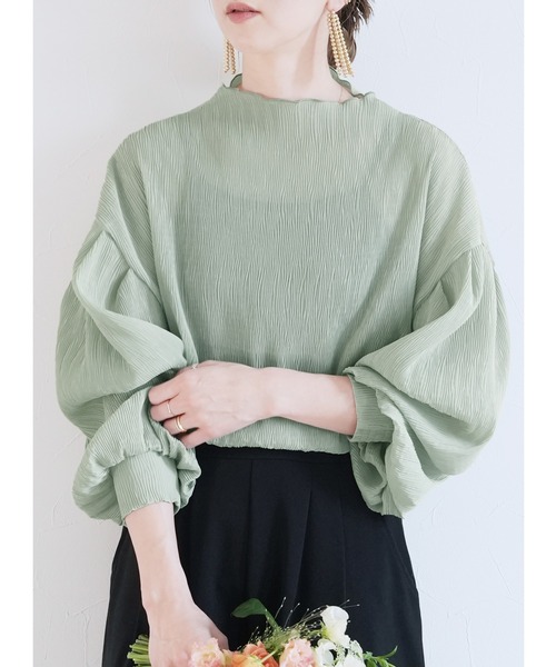 reca（レカ）の「ハイネックランダムプリーツボリュームスリーブブラウス（シャツ/ブラウス・レディース・アイボリー/ブラック/ミント/オリーブ/ブラウン系その他/ピンク系その他/ブルー・M）」の5枚目の写真