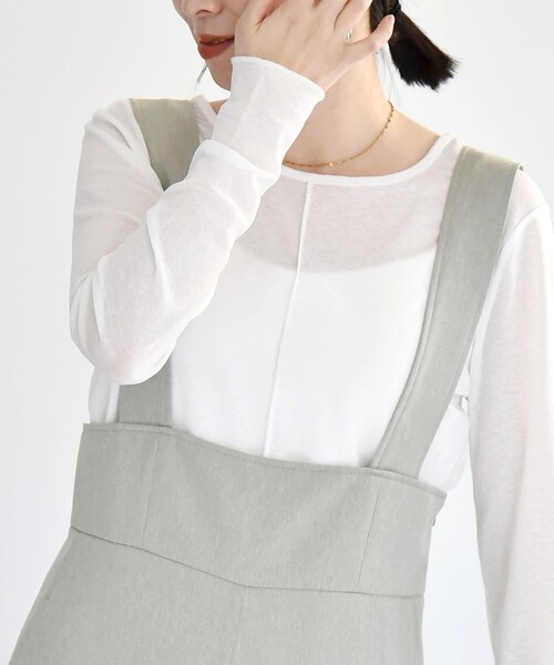 quaranciel(カランシエル)の「quaranciel:〈手洗い可能〉シアー スラブ 2WAY ロンTEE(Tシャツ/カットソー・レディース・ブラック/ライトグリーン/オフホワイト・ONE SIZE)」の2枚目の写真