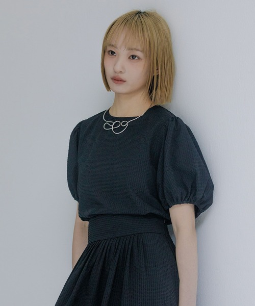 mimi toujours(ミミトゥジュール)の「シアー ギンガム パフスリーブトップス mimi toujours×nono(シャツ/ブラウス・レディース・ブラック/ホワイト・M)」の2枚目の写真