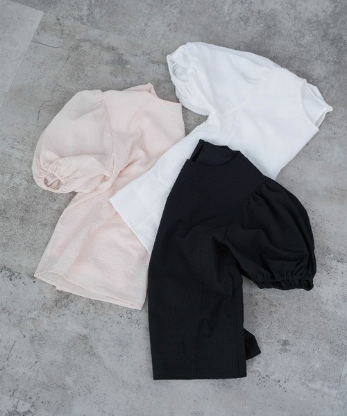 mimi toujours(ミミトゥジュール)の「シアー ギンガム パフスリーブトップス mimi toujours×nono(シャツ/ブラウス・レディース・ブラック/ホワイト・M)」の4枚目の写真