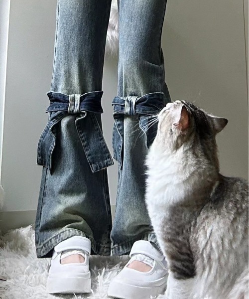 ビッグリボンデニムパンツ セール】バッグビッグリボンデニムパンツ（デニムパンツ