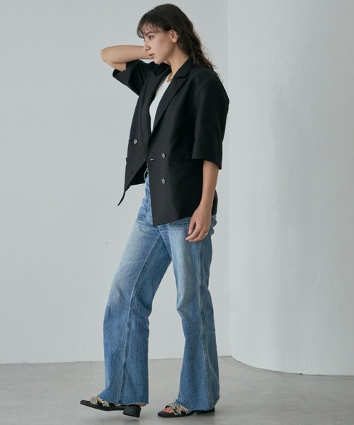 mici（ミチ）の「(mici)ハーフスリーブジャケット（テーラードジャケット・レディース・ブラック/グレー・FREE）」の4枚目の写真