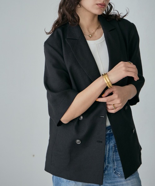 mici（ミチ）の「(mici)ハーフスリーブジャケット（テーラードジャケット・レディース・ブラック/グレー・FREE）」の6枚目の写真
