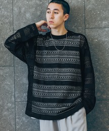 RAGEBLUE | 透かし編みジャガードプルオーバールーズメッシュロンT(Tシャツ/カットソー)