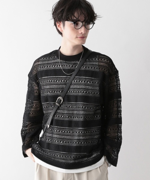 RAGEBLUE(レイジブルー)の「透かし編みジャガードプルオーバールーズメッシュロンT(Tシャツ/カットソー・メンズ・ホワイト/ブラック・MEDIUM/LARGE)」の22枚目の写真