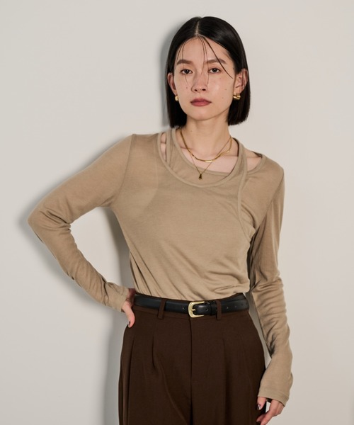 Shelly island（シェリーアイランド）の「レイヤードライクトップス（Tシャツ/カットソー・レディース・ブラック/ピンク/ベージュ/グレー・FREE）」の3枚目の写真