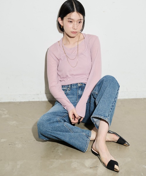 Shelly island（シェリーアイランド）の「レイヤードライクトップス（Tシャツ/カットソー・レディース・ブラック/ピンク/ベージュ/グレー・FREE）」の21枚目の写真