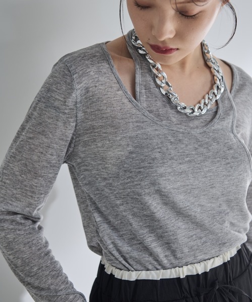 Shelly island（シェリーアイランド）の「レイヤードライクトップス（Tシャツ/カットソー・レディース・ブラック/ピンク/ベージュ/グレー・FREE）」の6枚目の写真