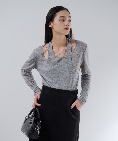 Shelly island（シェリーアイランド）の「レイヤードライクトップス（Tシャツ/カットソー・レディース・ブラック/ピンク/ベージュ/グレー・FREE）」の5枚目の写真