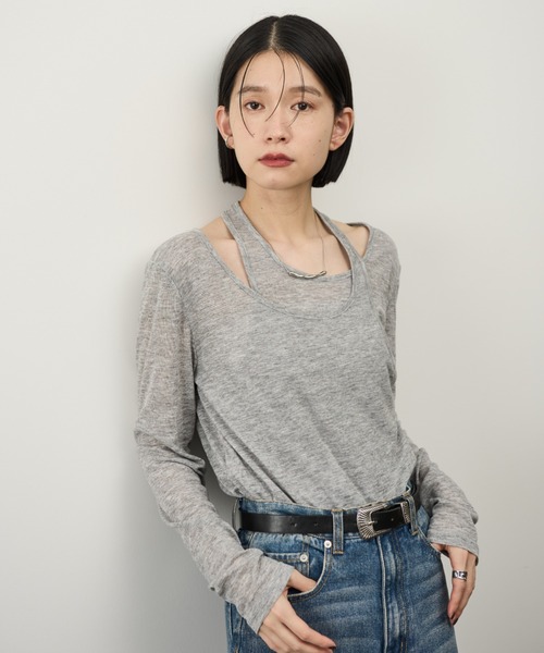 Shelly island（シェリーアイランド）の「レイヤードライクトップス（Tシャツ/カットソー・レディース・ブラック/ピンク/ベージュ/グレー・FREE）」の14枚目の写真