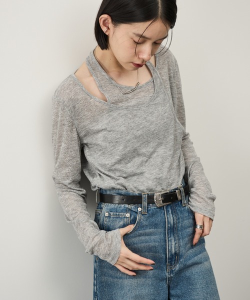 Shelly island（シェリーアイランド）の「レイヤードライクトップス（Tシャツ/カットソー・レディース・ブラック/ピンク/ベージュ/グレー・FREE）」の15枚目の写真