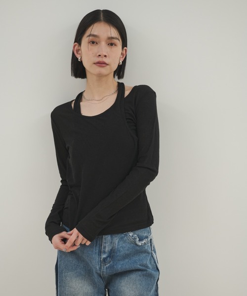 @yyyです♥　〈クレストブリッジ〉レイヤードライクトップス コンパクトクリアーポンチレイヤードライクトップス（カットソー