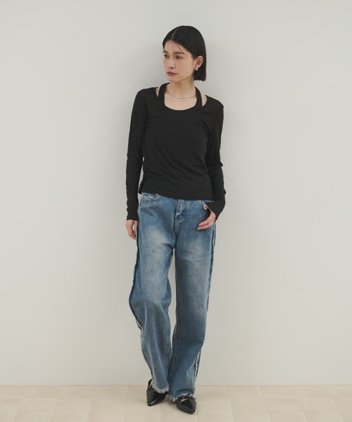 Shelly island（シェリーアイランド）の「レイヤードライクトップス（Tシャツ/カットソー・レディース・ブラック/ピンク/ベージュ/グレー・FREE）」の12枚目の写真