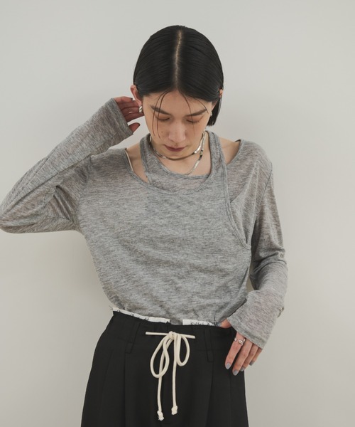 Shelly island（シェリーアイランド）の「レイヤードライクトップス（Tシャツ/カットソー・レディース・ブラック/ピンク/ベージュ/グレー・FREE）」の13枚目の写真