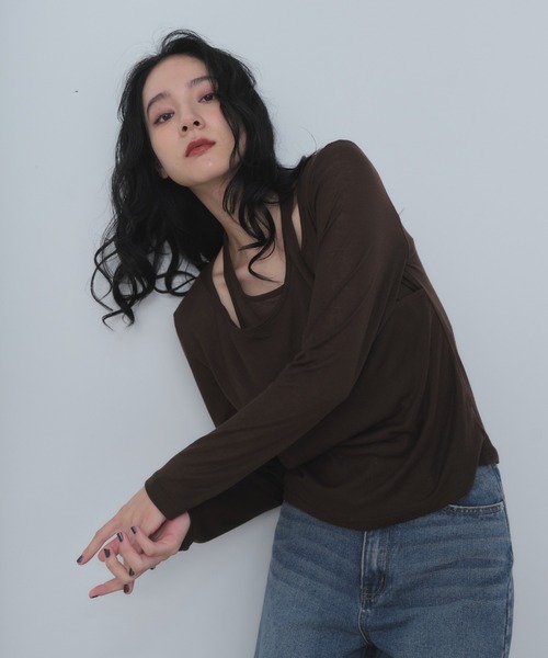Shelly island(シェリーアイランド)の「レイヤードライクトップス(Tシャツ/カットソー・レディース・ブラック/ピンク/ベージュ/グレー・FREE)」の20枚目の写真