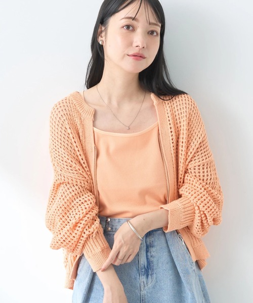 earth music&ecology(アースミュージックアンドエコロジー)の「メッシュジップカーディガン(カーディガン/ボレロ・レディース・ブルー/ライム/ブラック/アイボリー/オレンジ・FREE)」の5枚目の写真