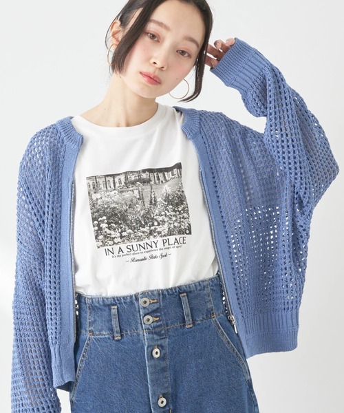 earth music&ecology(アースミュージックアンドエコロジー)の「メッシュジップカーディガン(カーディガン/ボレロ・レディース・ブルー/ライム/ブラック/アイボリー/オレンジ・FREE)」の4枚目の写真