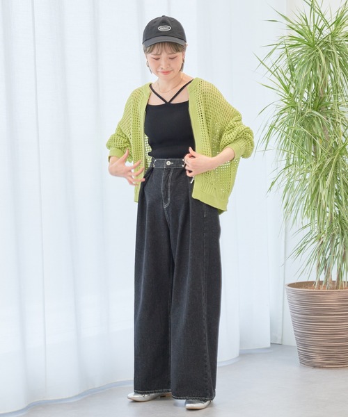 earth music&ecology(アースミュージックアンドエコロジー)の「メッシュジップカーディガン(カーディガン/ボレロ・レディース・ブルー/ライム/ブラック/アイボリー/オレンジ・FREE)」の8枚目の写真