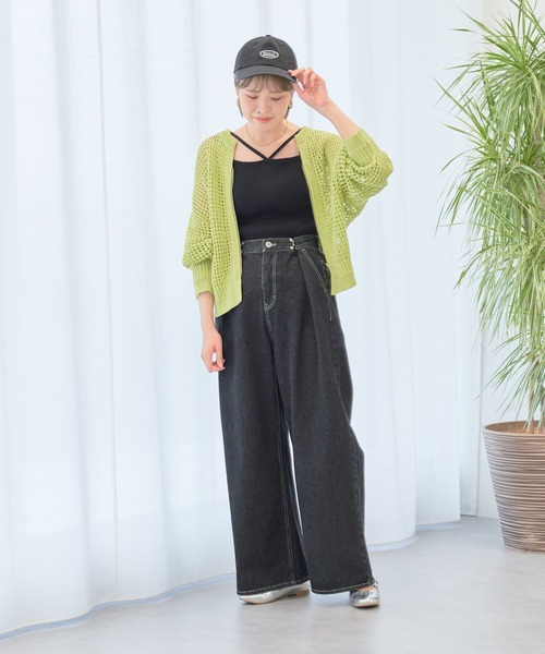 earth music&ecology(アースミュージックアンドエコロジー)の「メッシュジップカーディガン(カーディガン/ボレロ・レディース・ブルー/ライム/ブラック/アイボリー/オレンジ・FREE)」の9枚目の写真