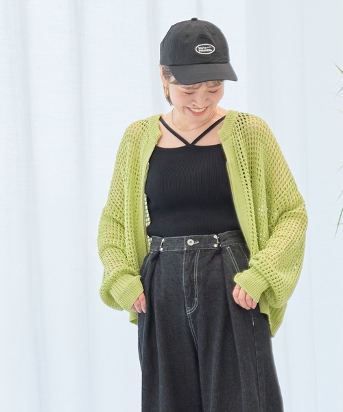 earth music&ecology(アースミュージックアンドエコロジー)の「メッシュジップカーディガン(カーディガン/ボレロ・レディース・ブルー/ライム/ブラック/アイボリー/オレンジ・FREE)」の6枚目の写真