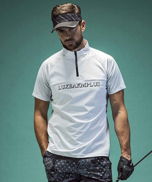 【セール】LUXEAKMPLUS(リュクスエイケイエムプラス)ゴルフ 配色ハーフジップ半袖モックネックTシャツ（Tシャツ/カットソー）｜LUXEAKMPLUS（リュクスエイケイエムプラス）Tシャツ/カットソー