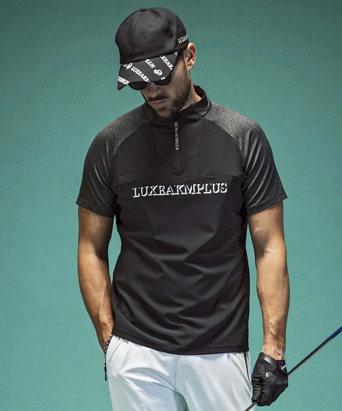【セール】LUXEAKMPLUS(リュクスエイケイエムプラス)ゴルフ 配色ハーフジップ半袖モックネックTシャツ（Tシャツ/カットソー）｜LUXEAKMPLUS（リュクスエイケイエムプラス）