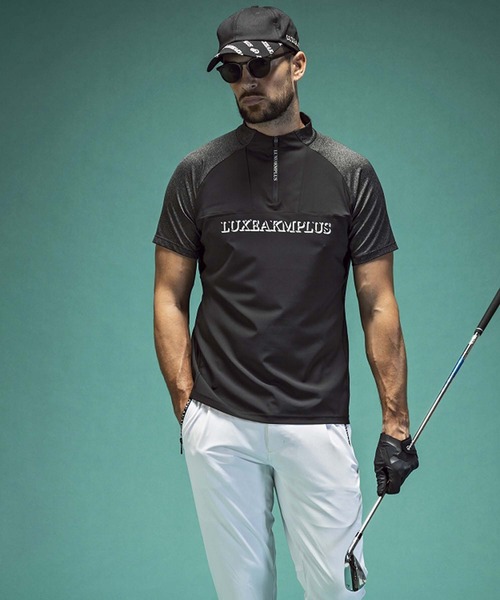 【セール】LUXEAKMPLUS(リュクスエイケイエムプラス)ゴルフ 配色ハーフジップ半袖モックネックTシャツ（Tシャツ/カットソー）｜LUXEAKMPLUS（リュクスエイケイエムプラス）