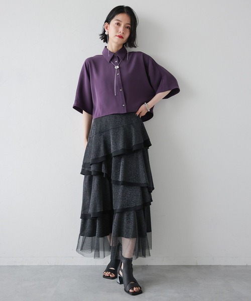 HARE(ハレ)の「トロミカタアキショートシャツ(HARE)(シャツ/ブラウス・レディース・ブラック/グレー/ブルー/オレンジ/パープル/グリーン/レッド・FREE)」の20枚目の写真