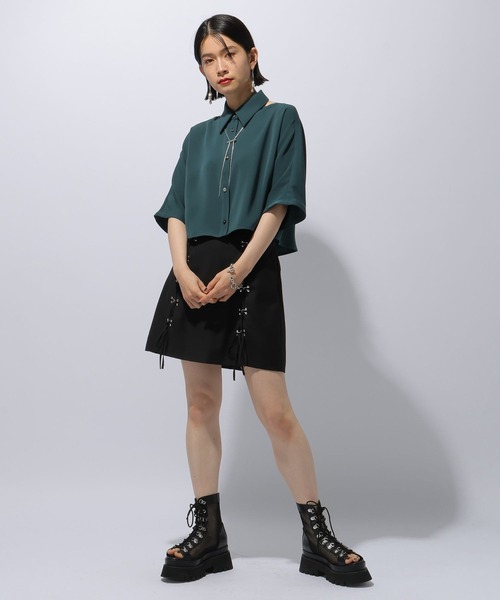 HARE(ハレ)の「トロミカタアキショートシャツ(HARE)(シャツ/ブラウス・レディース・ブラック/グレー/ブルー/オレンジ/パープル/グリーン/レッド・FREE)」の15枚目の写真