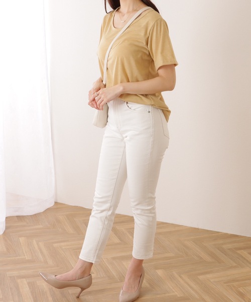 Lace Ladies(レースレディース)の「Vネック ベーシック 半袖 ゆる トップス(Tシャツ/カットソー・レディース・ブラック/ベージュ/ホワイト・S/M/XL)」の11枚目の写真