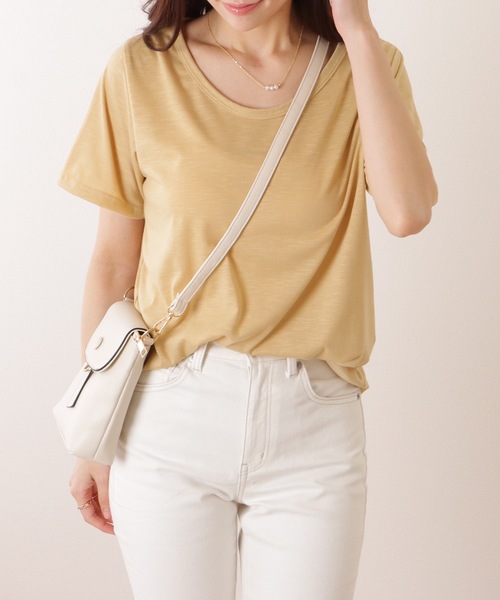 Lace Ladies(レースレディース)の「Vネック ベーシック 半袖 ゆる トップス(Tシャツ/カットソー・レディース・ブラック/ベージュ/ホワイト・S/M/XL)」の12枚目の写真