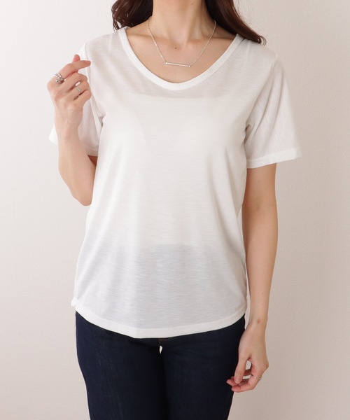 Lace Ladies(レースレディース)の「Vネック ベーシック 半袖 ゆる トップス(Tシャツ/カットソー・レディース・ブラック/ベージュ/ホワイト・S/M/XL)」の14枚目の写真