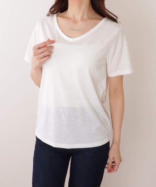 Lace Ladies(レースレディース)の「Vネック ベーシック 半袖 ゆる トップス(Tシャツ/カットソー・レディース・ブラック/ベージュ/ホワイト・S/M/XL)」の18枚目の写真