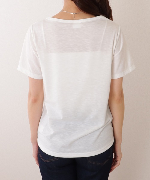 Lace Ladies(レースレディース)の「Vネック ベーシック 半袖 ゆる トップス(Tシャツ/カットソー・レディース・ブラック/ベージュ/ホワイト・S/M/XL)」の20枚目の写真