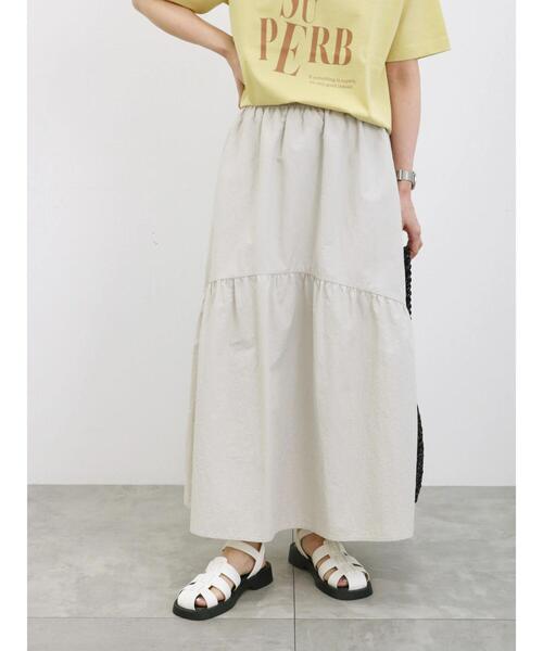 Samansa Mos2 blue（サマンサモスモスブルー）の「ナイロンギャザースカート（スカート・レディース・ミント/ブラック/ライトベージュ・F）」の2枚目の写真