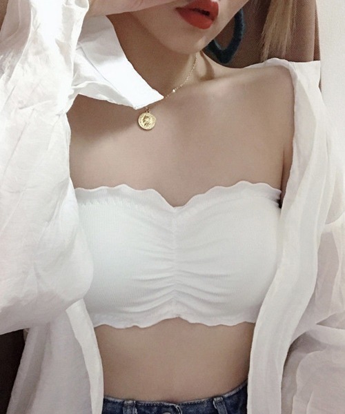 Miniministore(ミニミニストア)の「ギャザー チューブトップブラ(ブラジャー・レディース・ピンク/ホワイト/ベージュ/イエロー/ブラック/オレンジ/ワインレッド・FREE)」の22枚目の写真