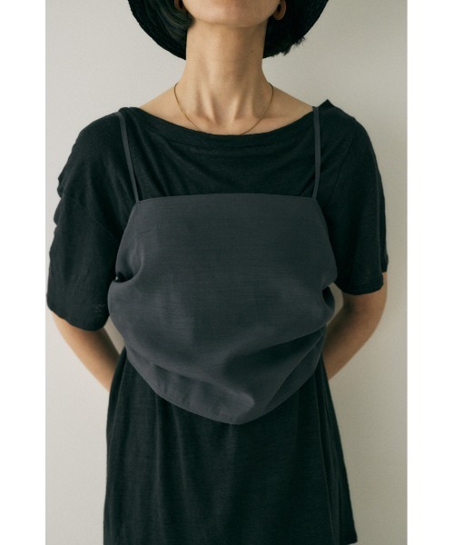 M_(エムアンダーバー)の「吸湿、速乾性のある麻のカットソーと透け感のあるキャミソールの重ね着セット(Tシャツ/カットソー・レディース・ホワイト/ブラック・FREE)」の10枚目の写真