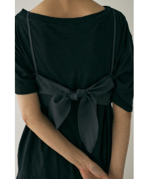 M_(エムアンダーバー)の「吸湿、速乾性のある麻のカットソーと透け感のあるキャミソールの重ね着セット(Tシャツ/カットソー・レディース・ホワイト/ブラック・FREE)」の12枚目の写真